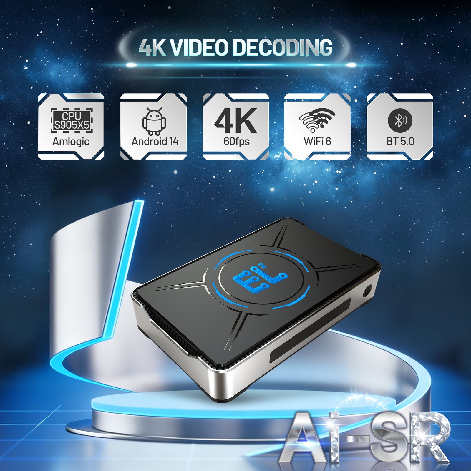 A016 key features: S905X5, Android 14, 4K 60fps, WiFi 6, Bluetooth
