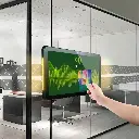 NFC badge check-in on glass partition panel.webp
