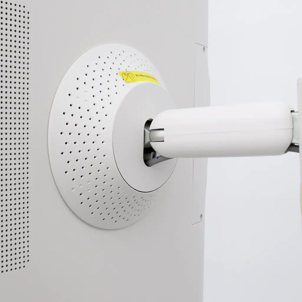 Steel hinge and speaker chamber close-up