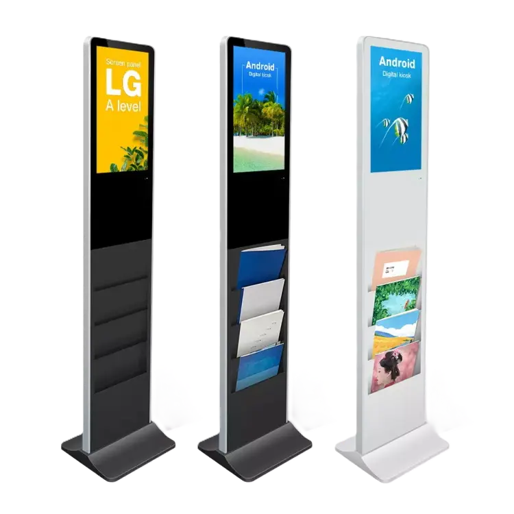 Digital Signage Totem with Brochure Holder — 21.5" Screen & Magazine Rack