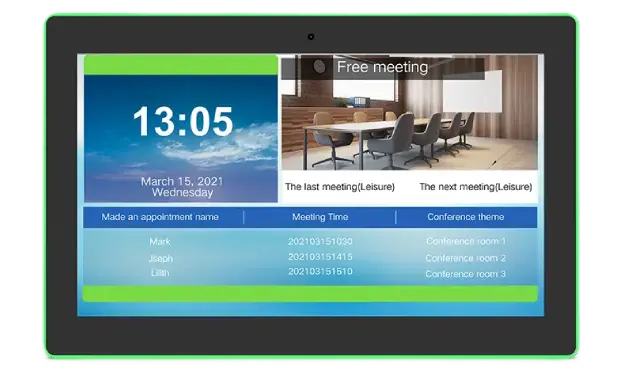 Meeting Room Touch Panel with LED Status Strips — Wall-Mounted Android AIO